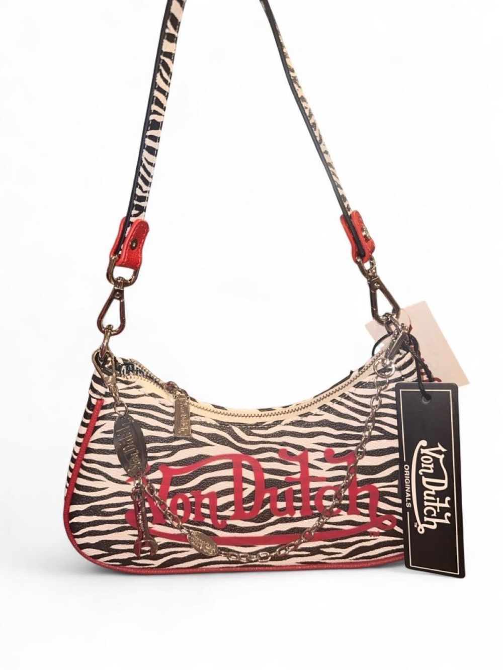 Von Dutch Zebra Shoulder Bag in Black, White & Red